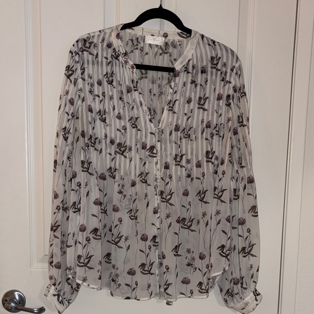 7 For All Mankind Lightweight White Floral Pleated Blouse - Women's Top